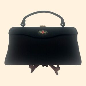 1960s Souré Bag New York Black felt Floral Handbag